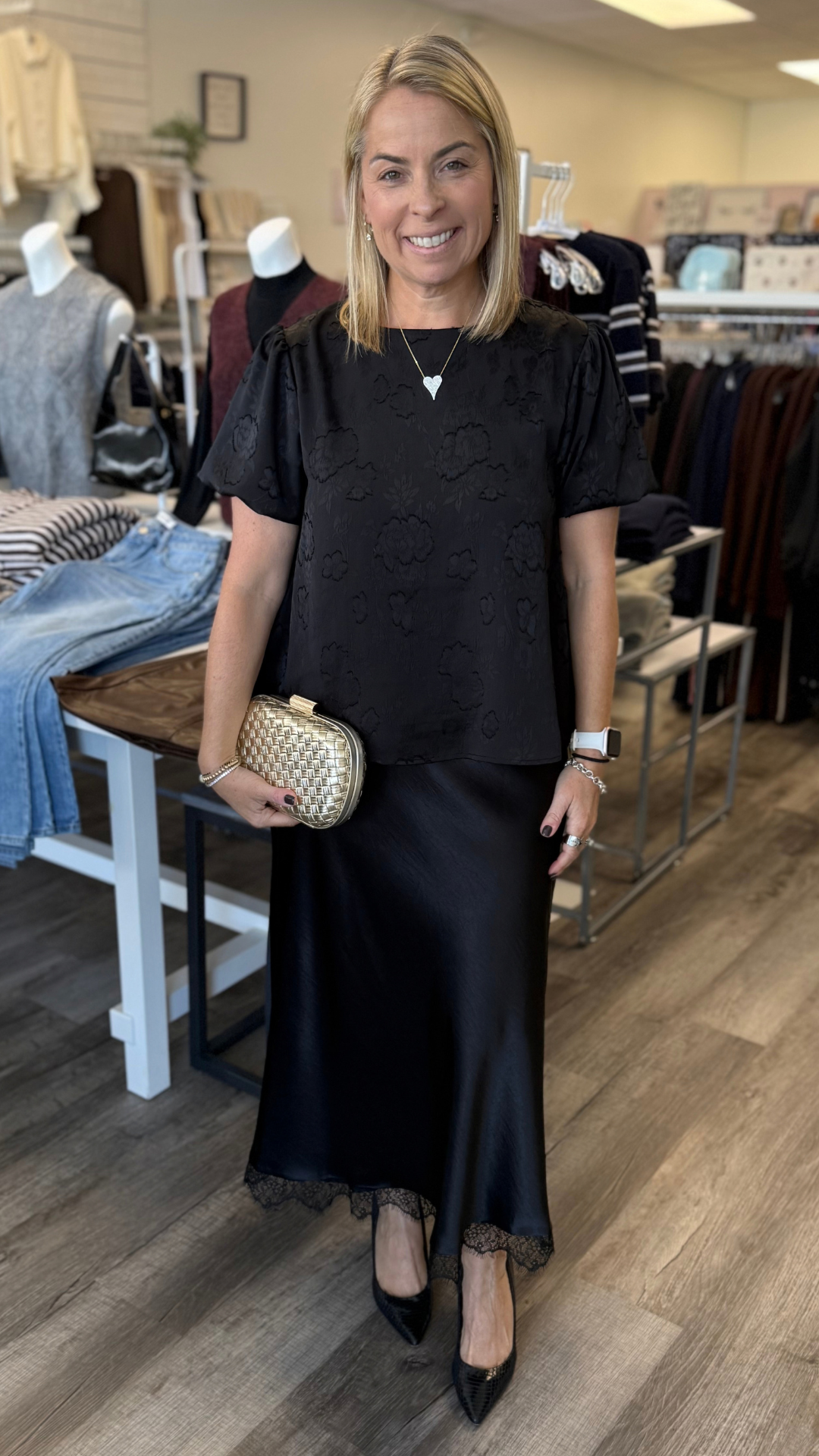 Black Silk Skirt With Lace Trim