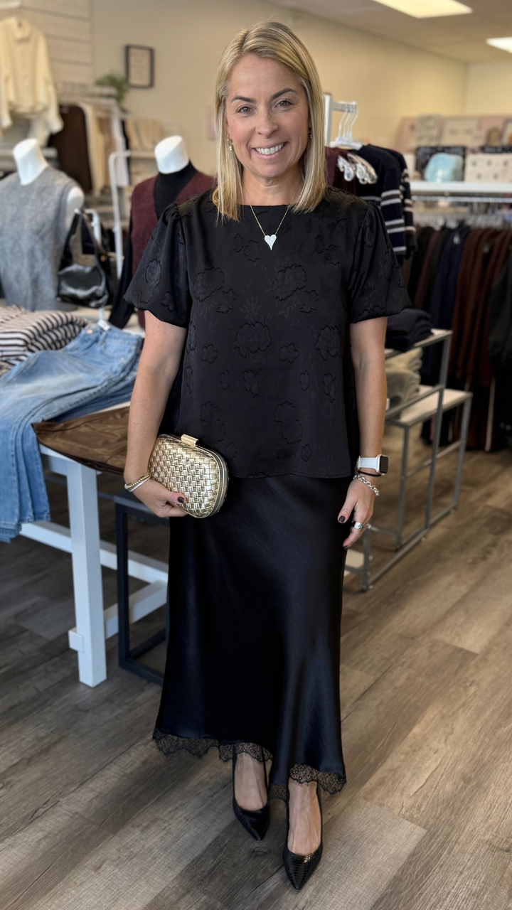 Black Silk Skirt With Lace Trim