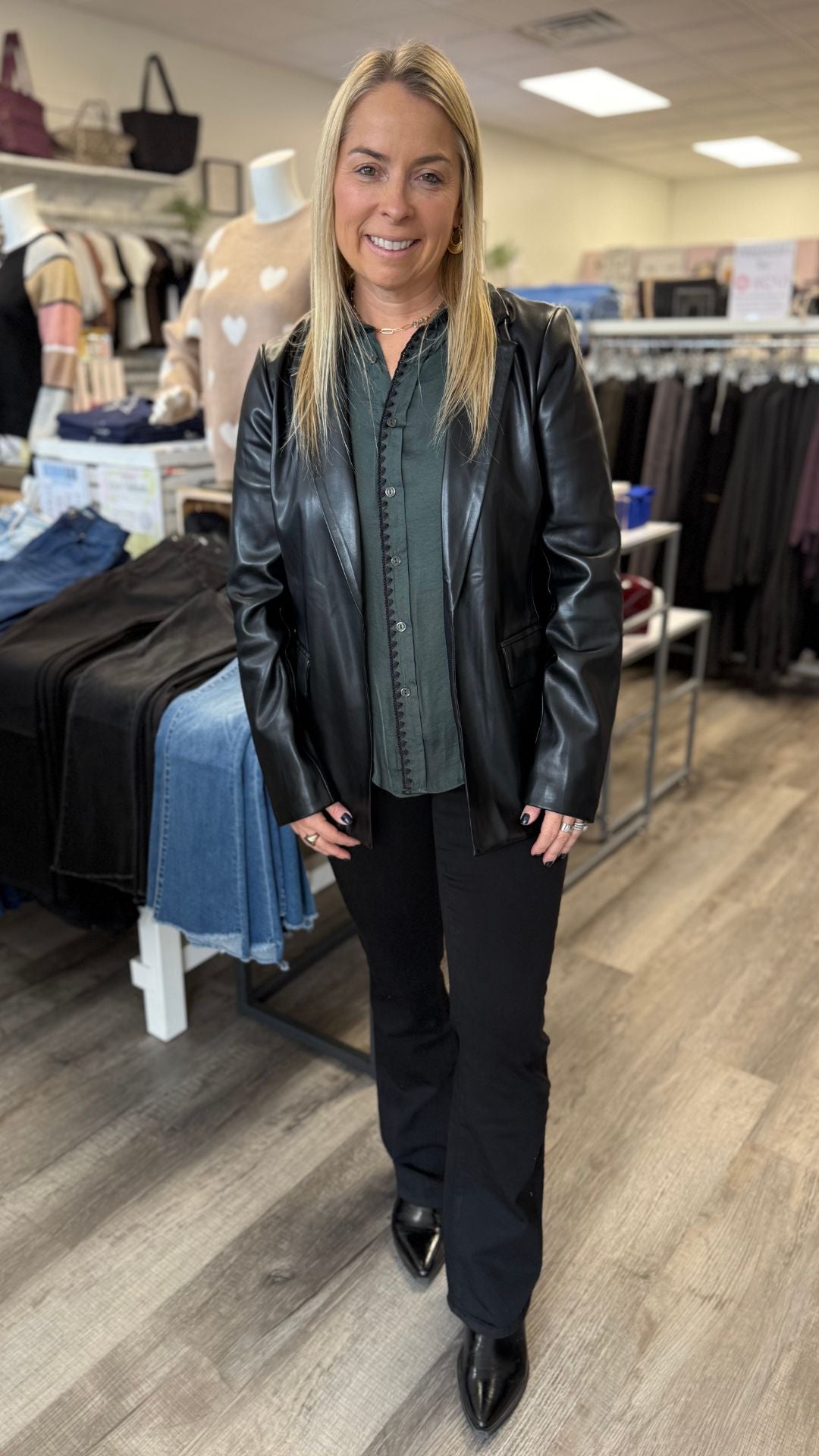 Faux Leather Open Blazer