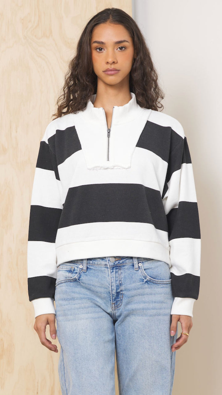 Striped French Terry Half Zip Sweatshirt