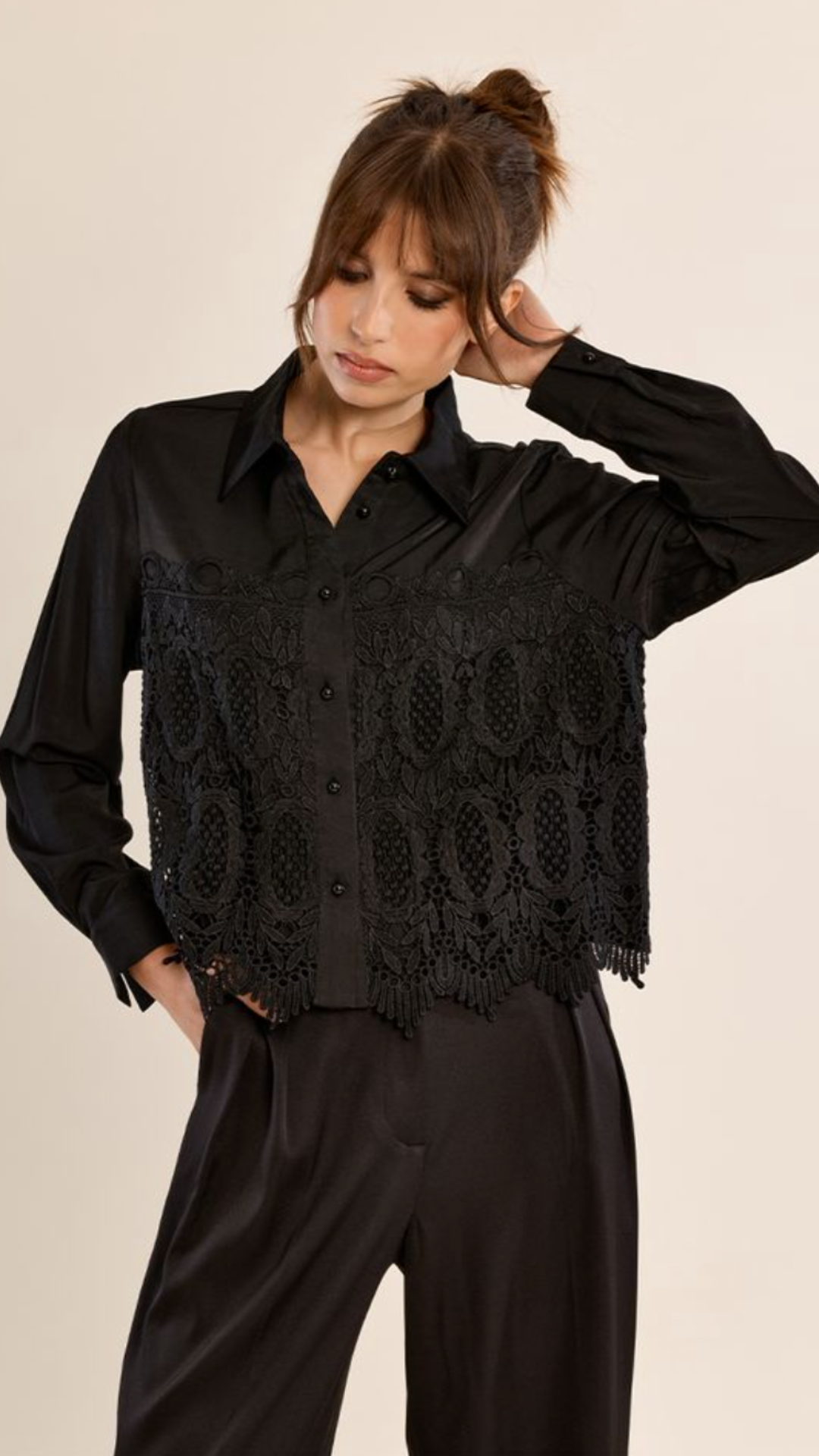 Black Lace Detail Long Sleeve Top