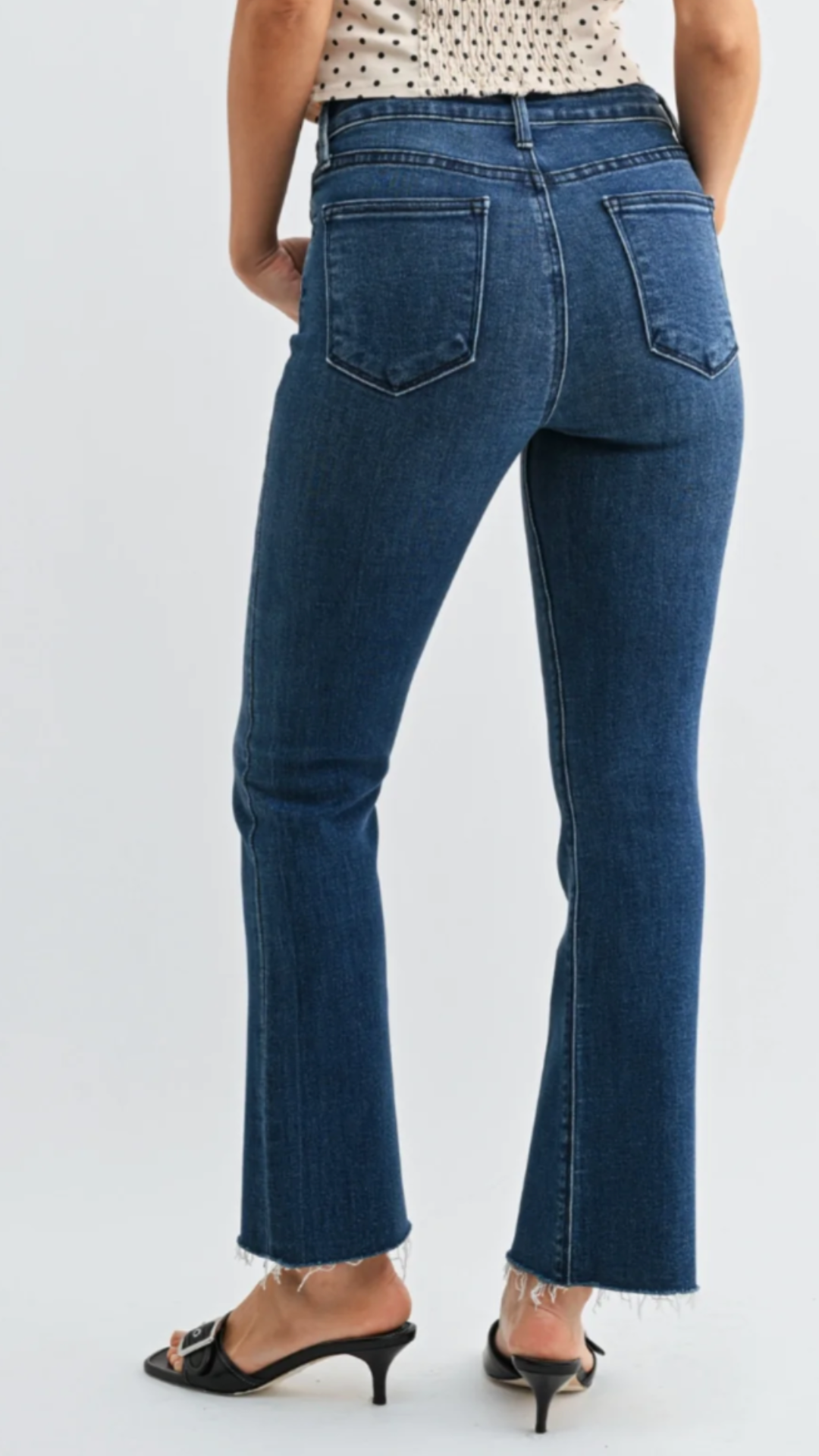 High Rise Dark Wash Tonal Crop Flare Jeans