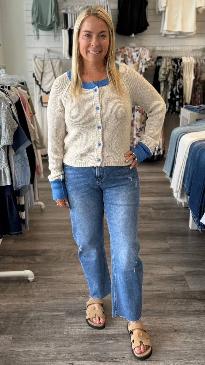 High Rise Medium Wash Slim Barrel Jeans
