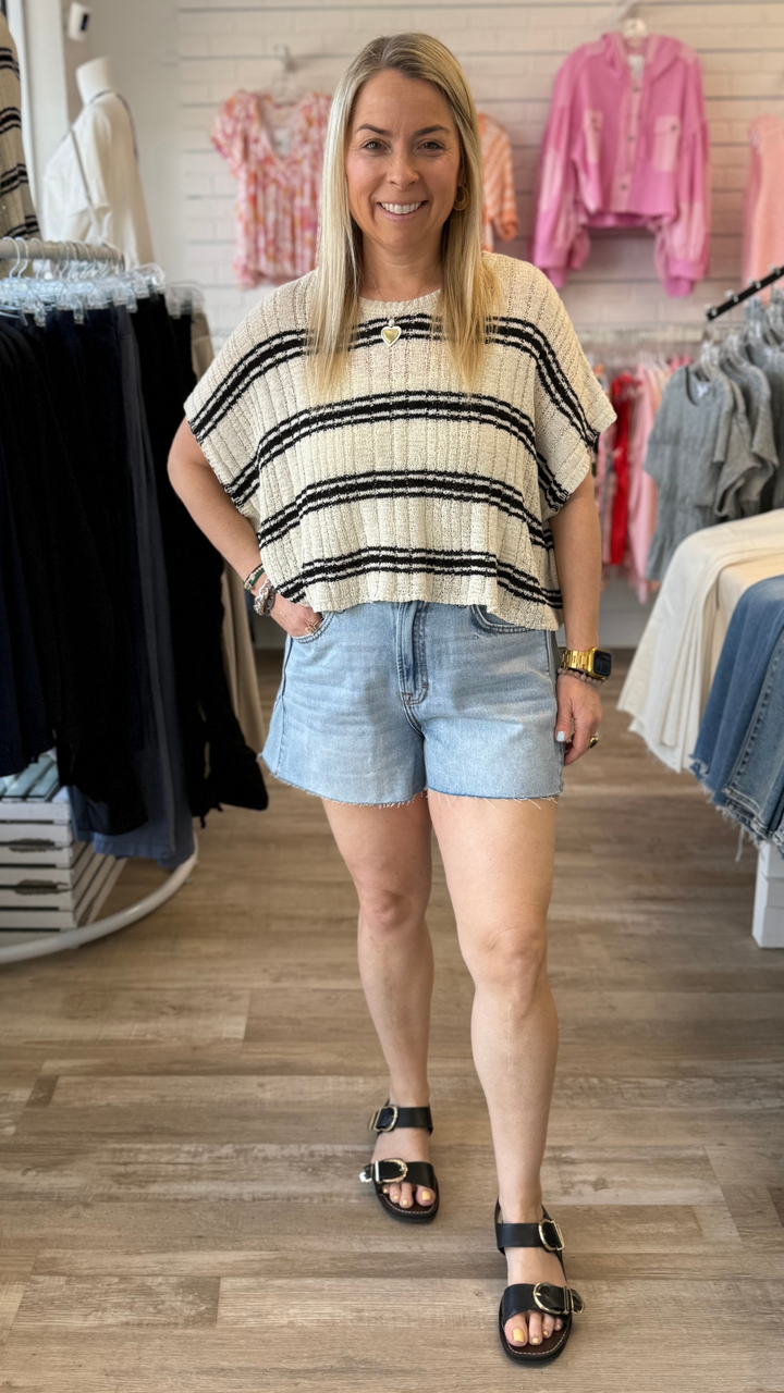 AVA High Rise Medium Wash Side Insert A-Line Shorts