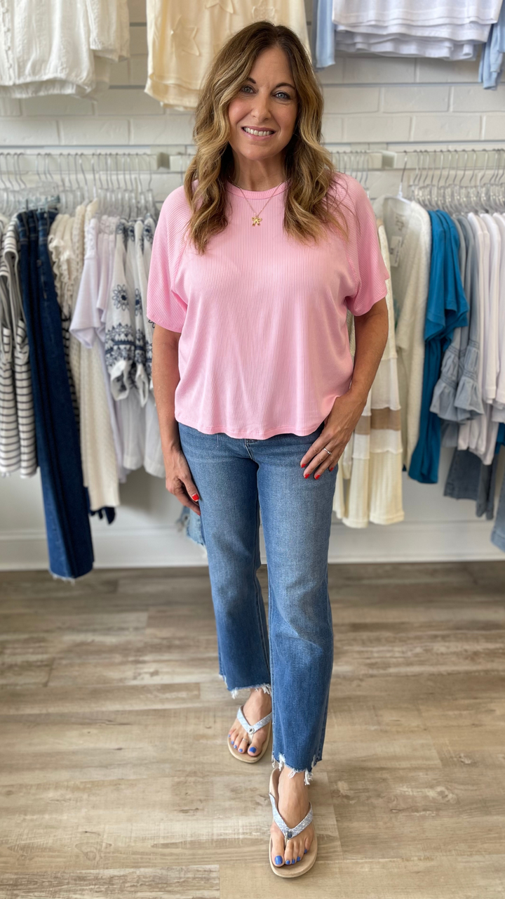 Baby Pink Ribbed Loose Fit Tee