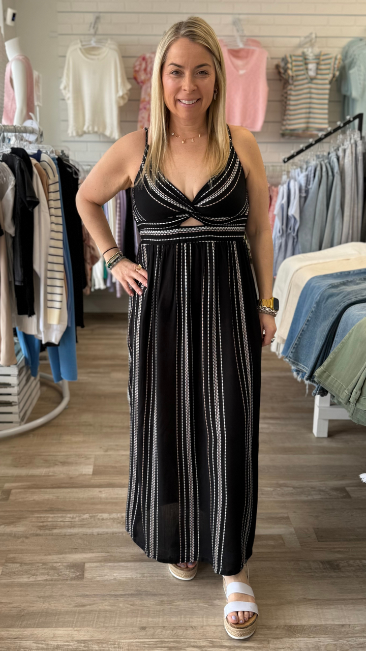 Striped Twist Front Cut Out Maxi Dress