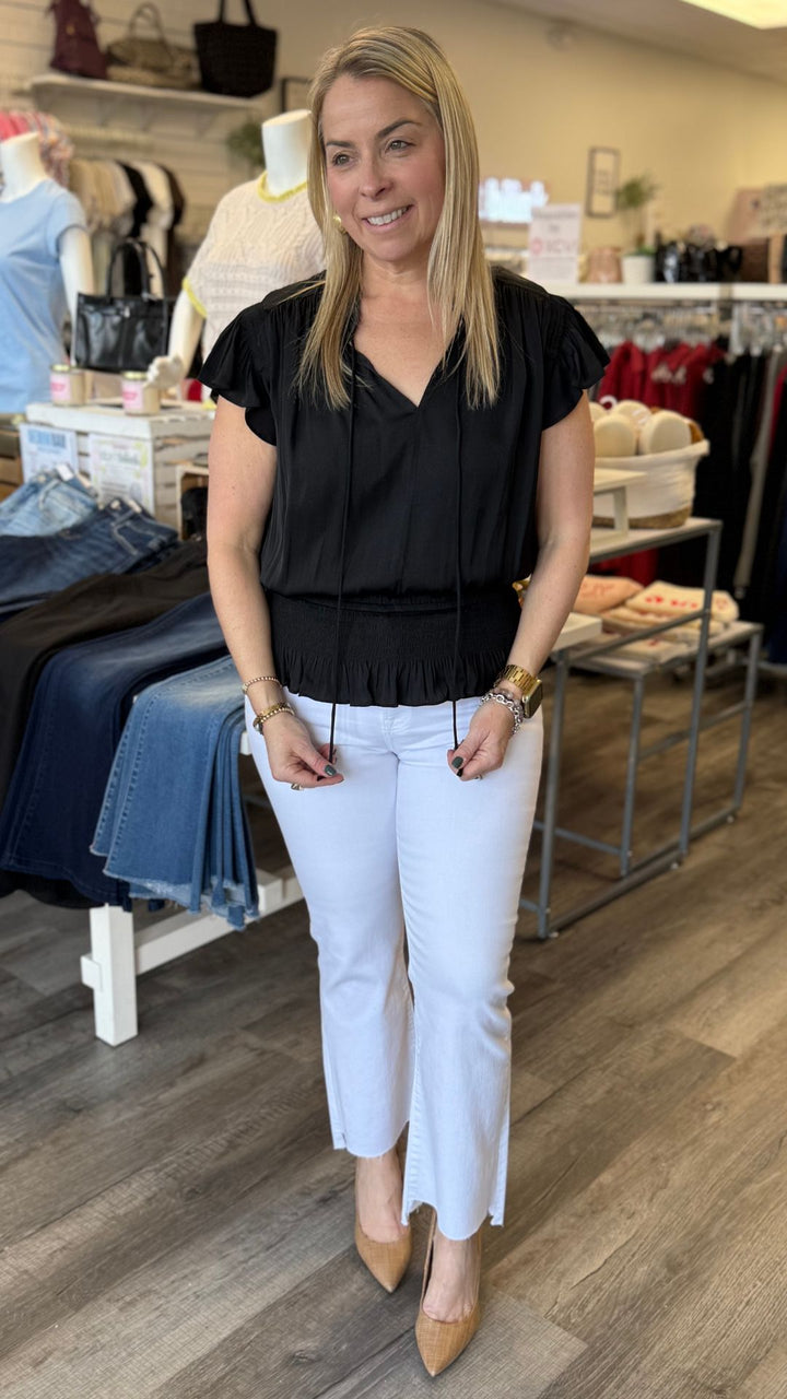 Black Flutter Sleeves Blouse