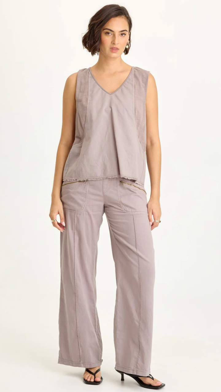 Poppy Seed Mazie Linen Jersey V Neck Tank