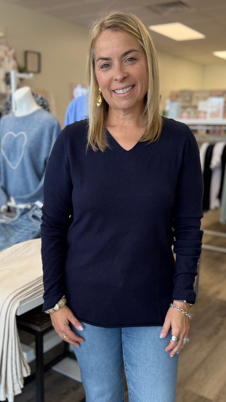 Soft Navy V Neck Sweater