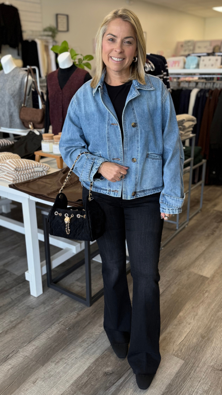 High Rise Washed Black Scissor Cut Flare Jeans