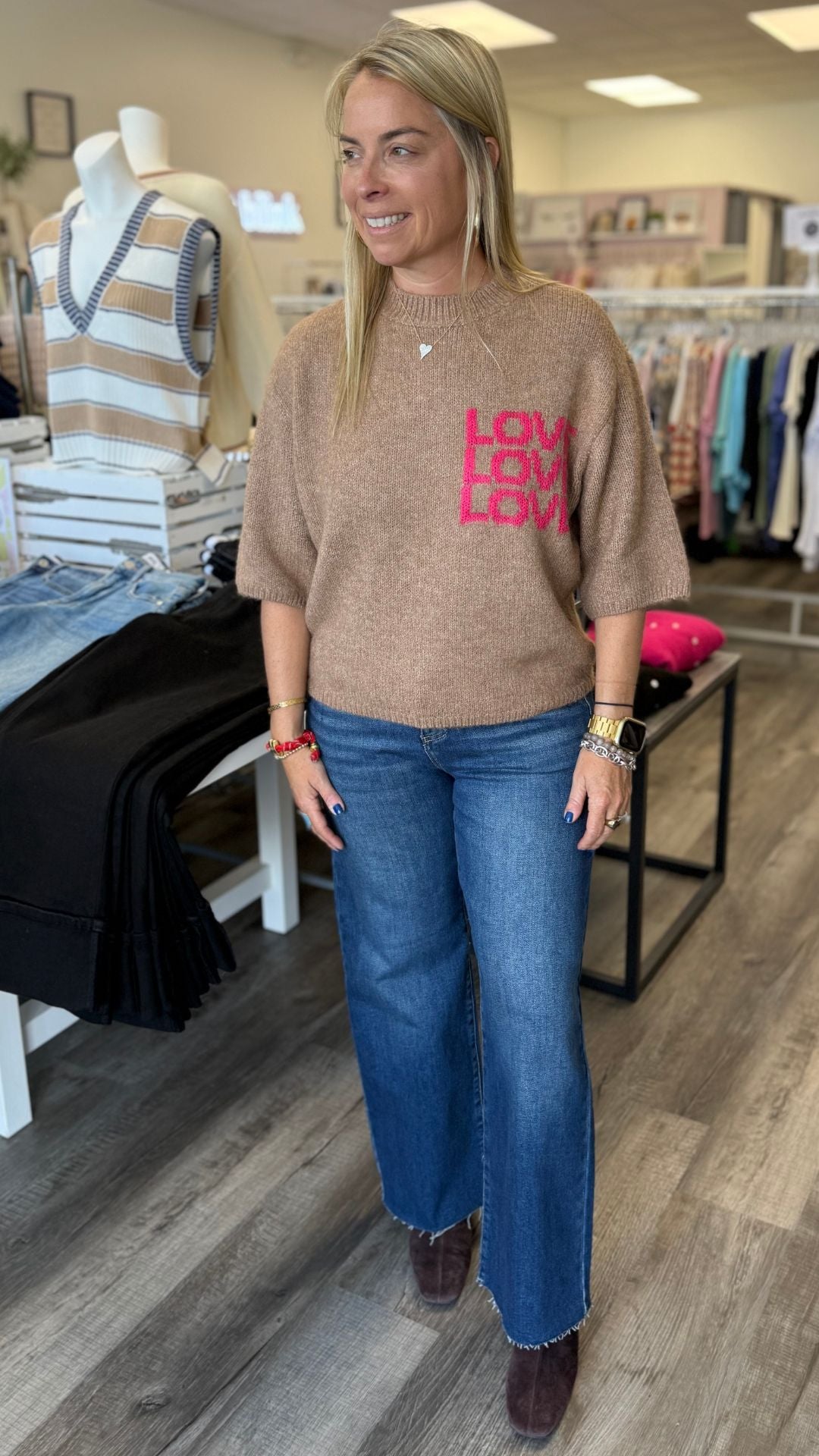 Truffle Balloon Elbow Sleeve Love Sweater