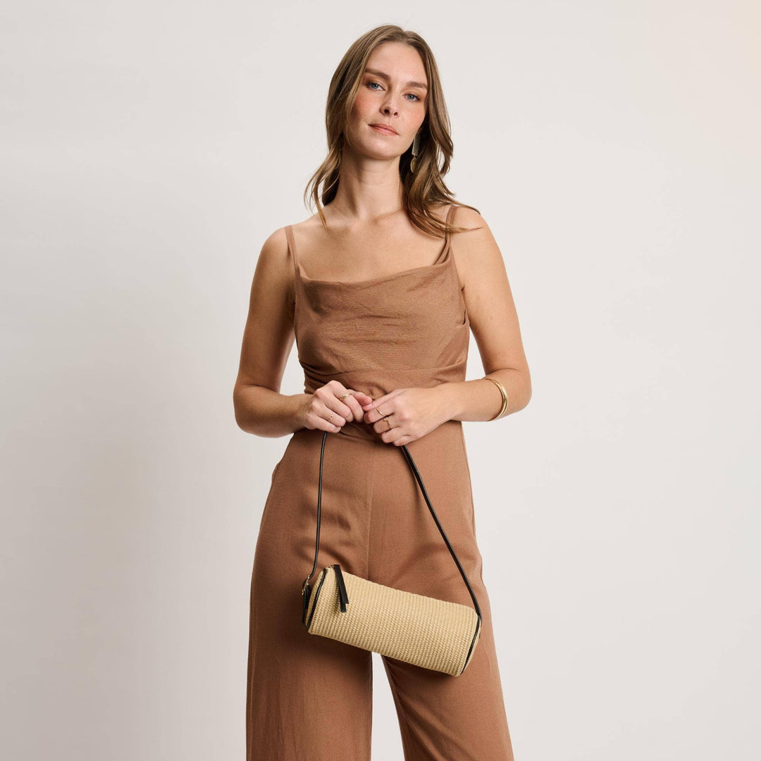 Natural Straw Shoulder Barrel Bag