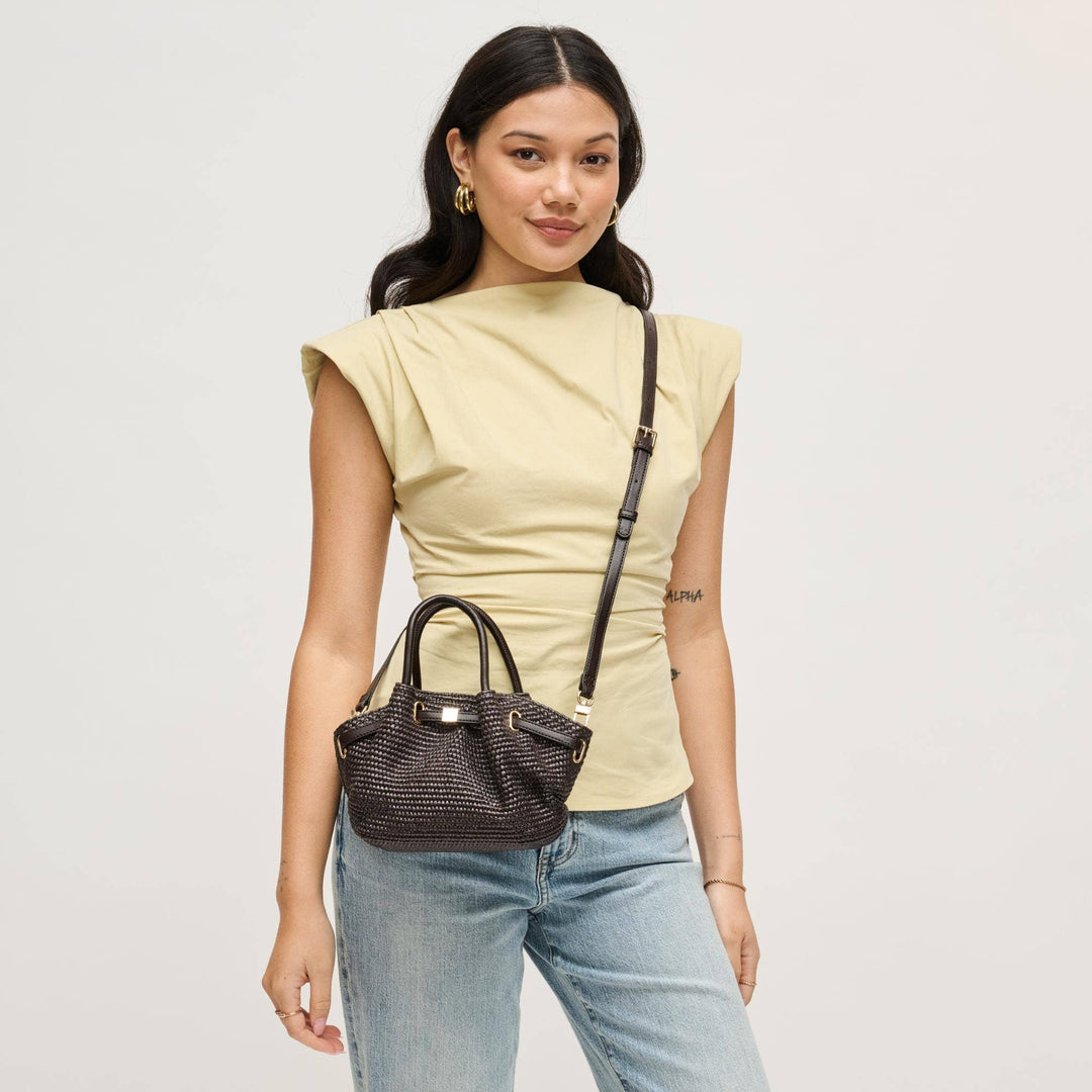 Chocolate Selena Straw Crossbody Bag