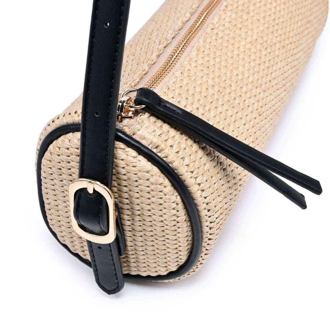 Natural Straw Shoulder Barrel Bag