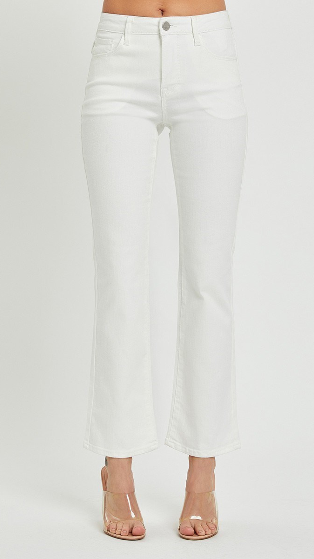 White Mid Rise Ankle Bootcut Jeans
