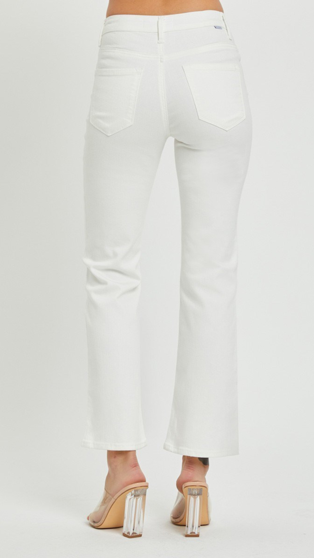 White Mid Rise Ankle Bootcut Jeans