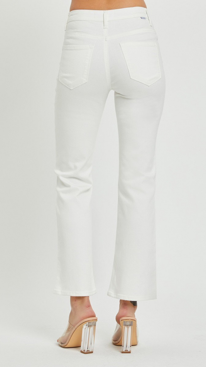 White Mid Rise Ankle Bootcut Jeans