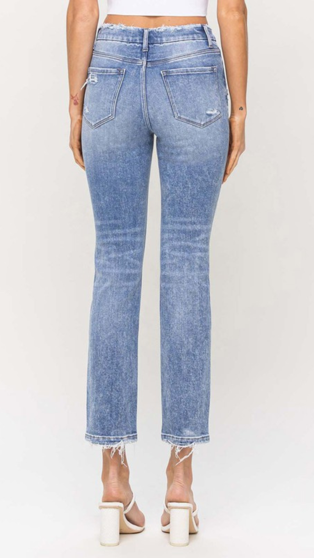 Light Wash High Rise Crop Slim Straight Jeans