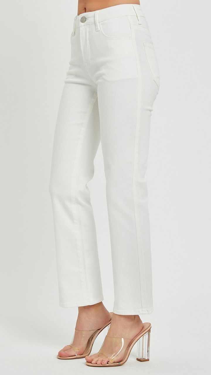 White Mid Rise Ankle Bootcut Jeans