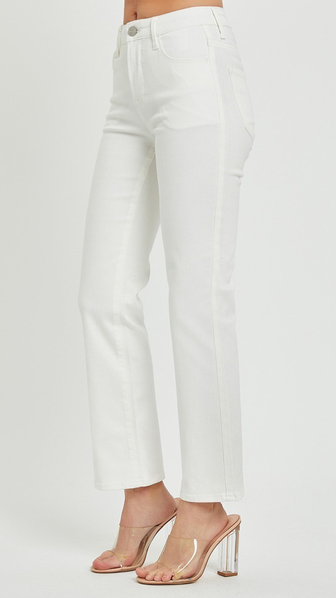 White Mid Rise Ankle Bootcut Jeans
