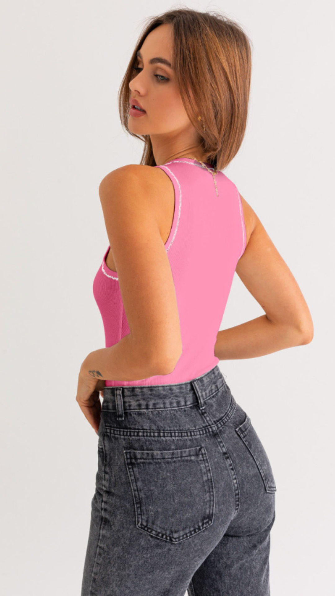 Pink Contrast Stitch Bodysuit
