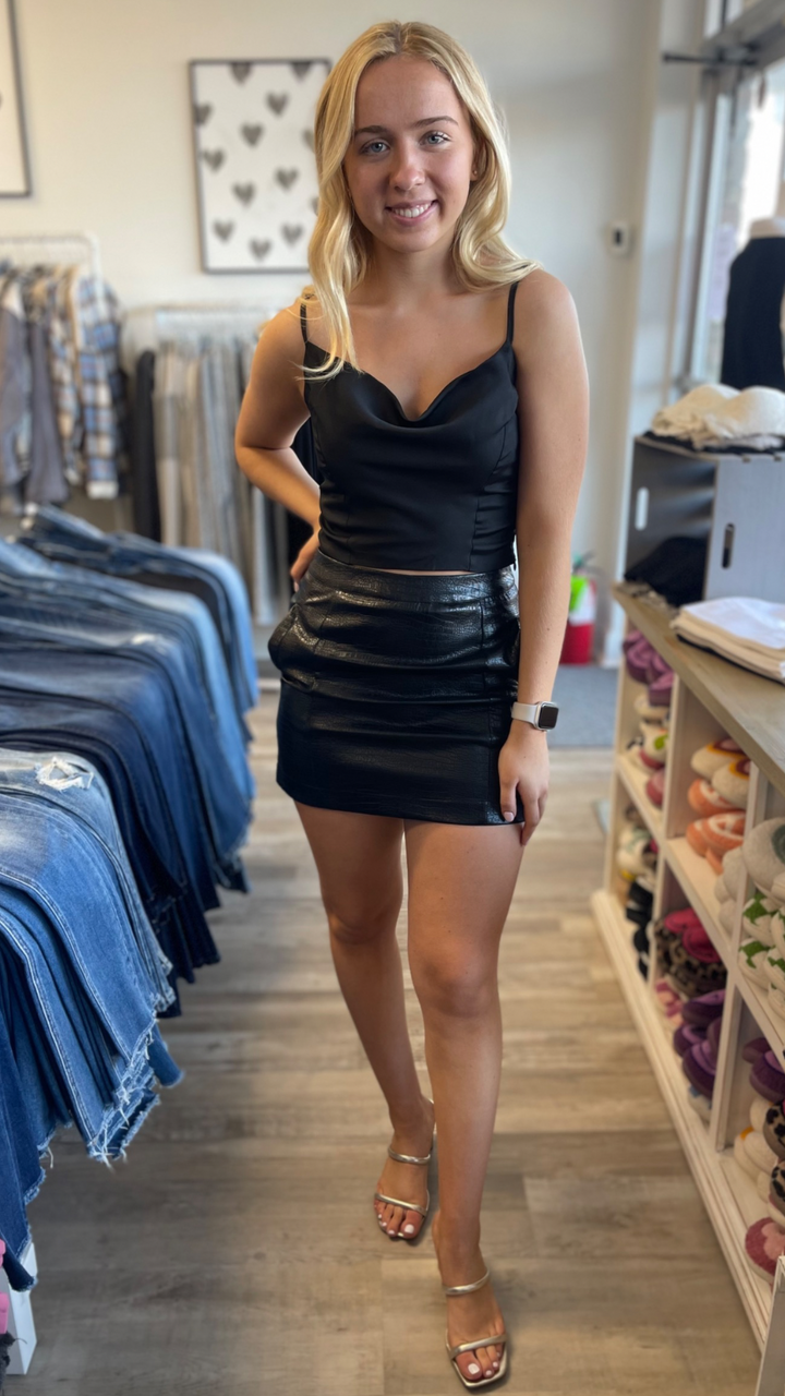 Cropped Cowl Neck Top
