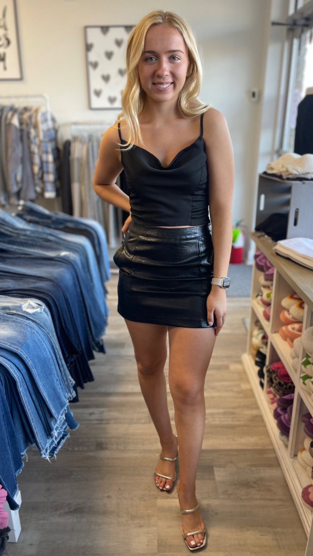 Cropped Cowl Neck Top